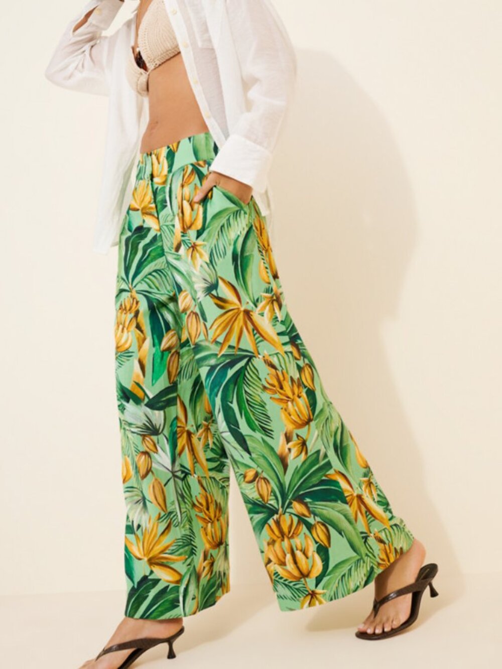 FARM RIO Anthropologie tropical palm leaf pants size XL